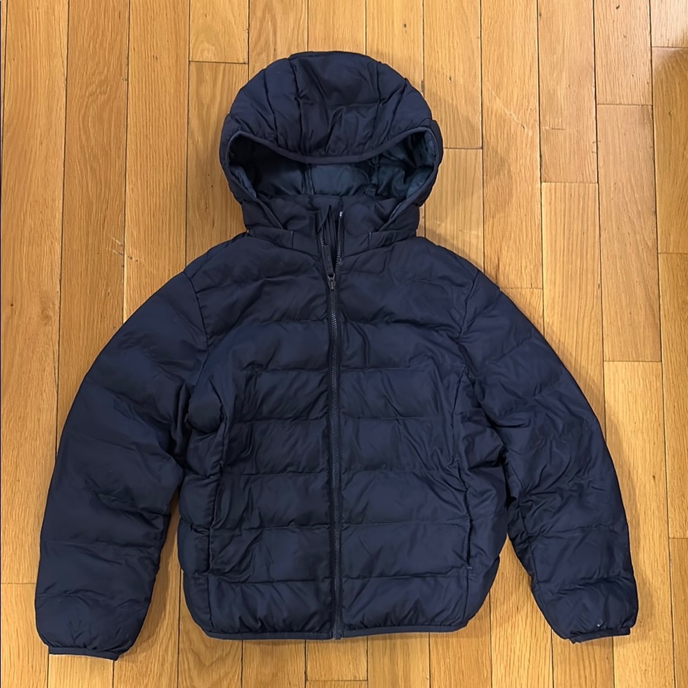 UNIQLO Boys' Navy Blue Packable Hooded (Removable) Puffer Jacket Coat Size 9-10Y